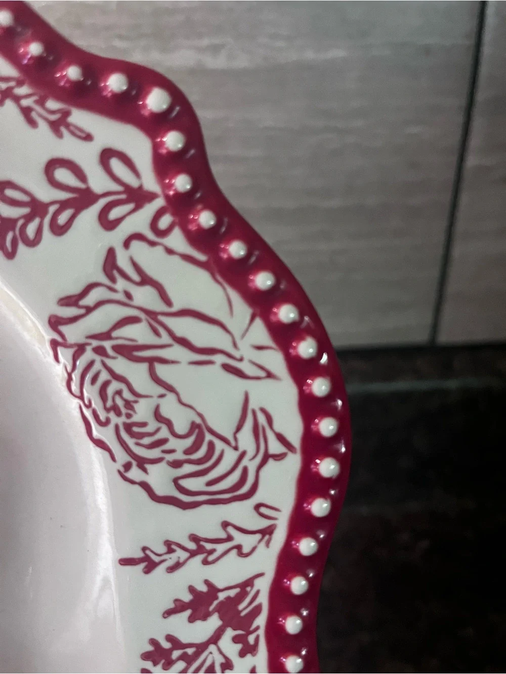 The Pioneer Woman Red and Cream Floral Scalloped Serving Platter